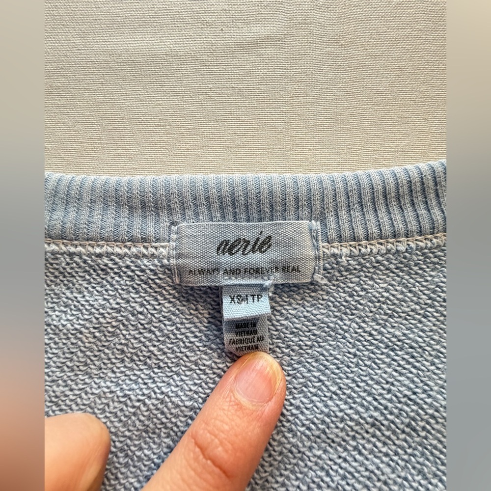 Aerie Light Blue Puff Sleeve Cropped Sweatshirt XS Casual Loungewear Balletcore - Picture 5 of 7